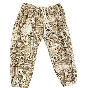 BASSIKE BEIGE MARBLE PRINT CASUAL TIE WAIST PANTS